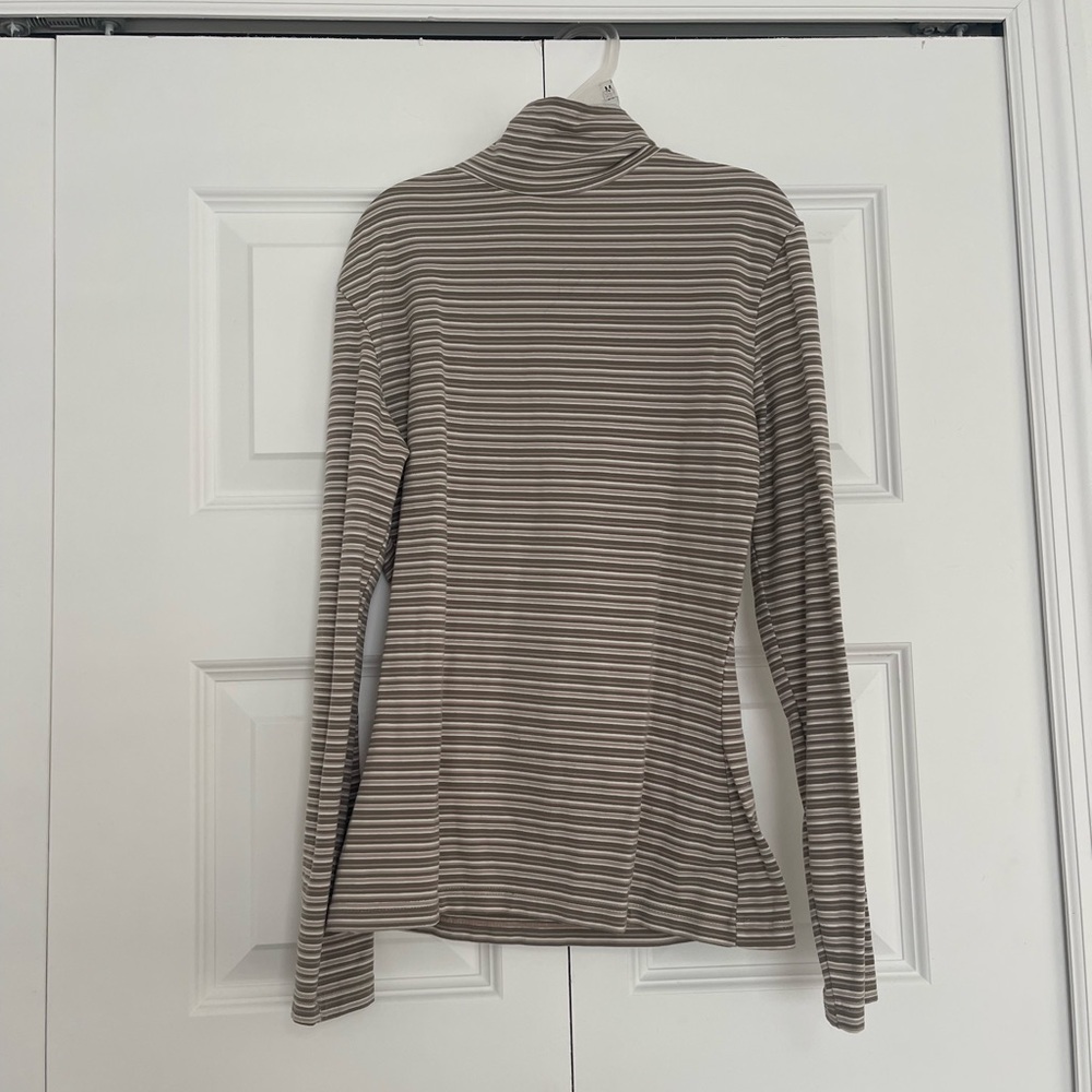 Express Spandex Taupe and White Striped Turtleneck